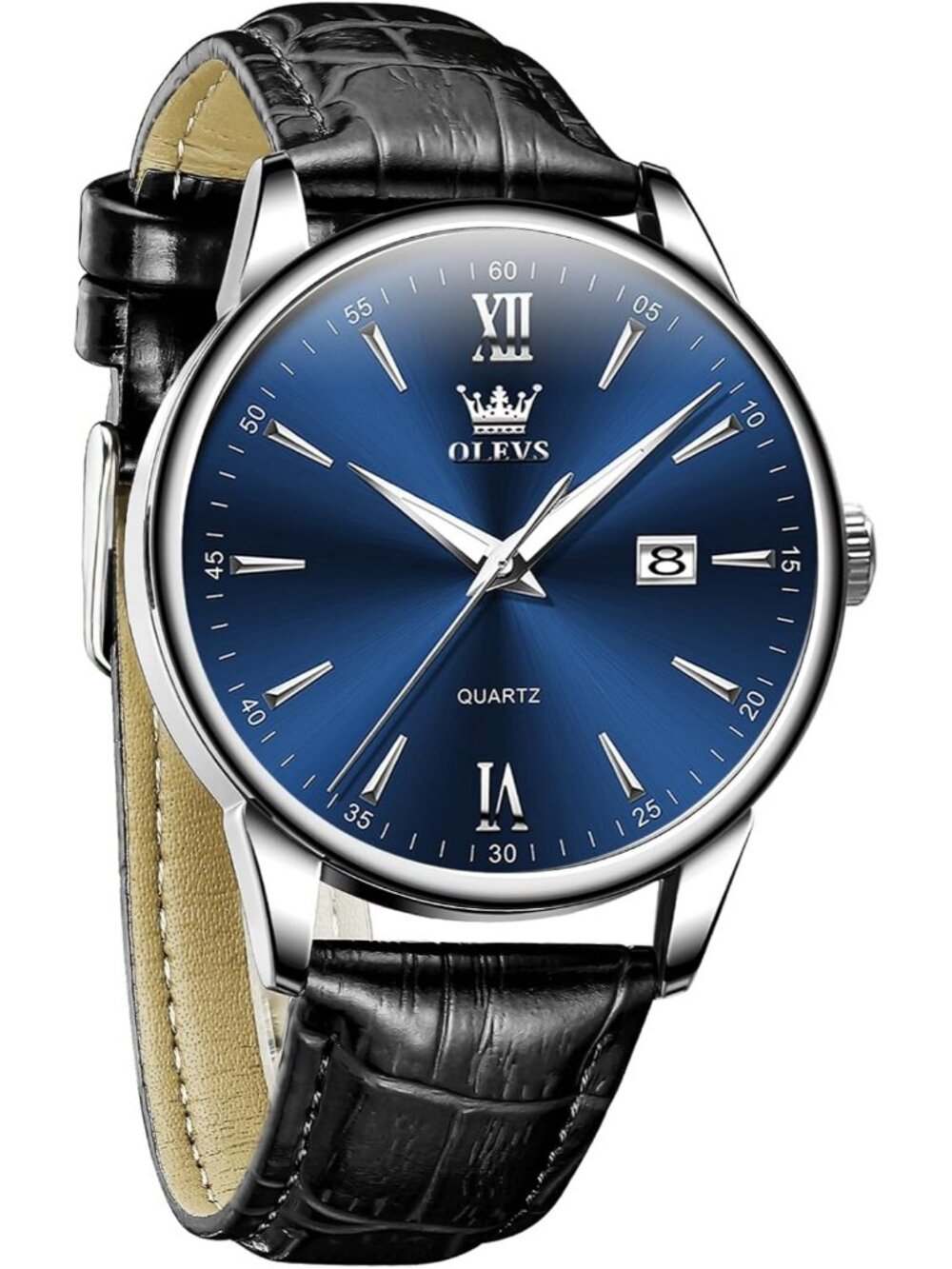 Men's Black Blue Analog Stainless Steel Roman Numbers Waterproof Classic Watch